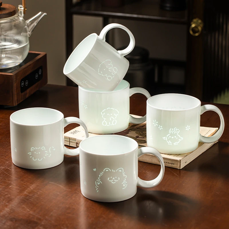 Jingdezhen Linglong Ceramic Mug – 400–500ml Underglaze Color Porcelain Coffee & Tea Cup