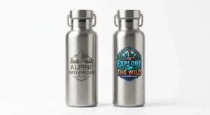 Laser engraved logo vs screen printed logo on stainless steel water bottles compared