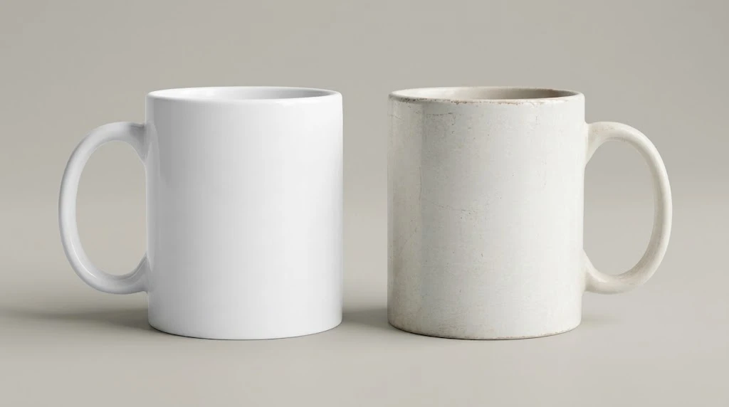 High-temperature fired decal logo versus screen printed logo on ceramic mugs comparison